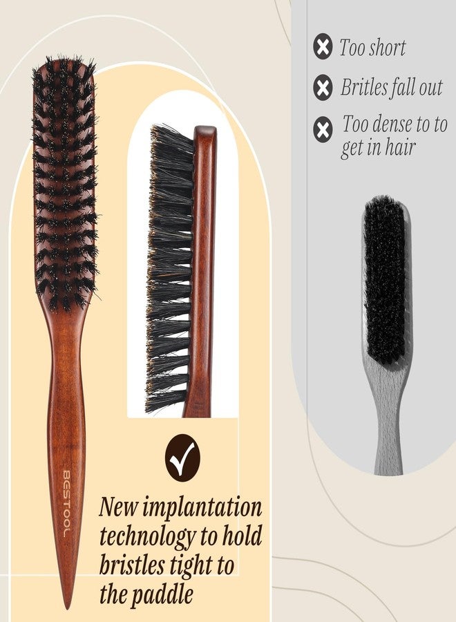 BESTOOL Hair Brush,Pure Boar Bristle Hair Brush for Better Hair Texture Slick Back Brushes for Women Men and Kids Best for Sensative Scalp Medium Thin and Fine Hair Smoothing Flyaways, Edge Control - Image 4